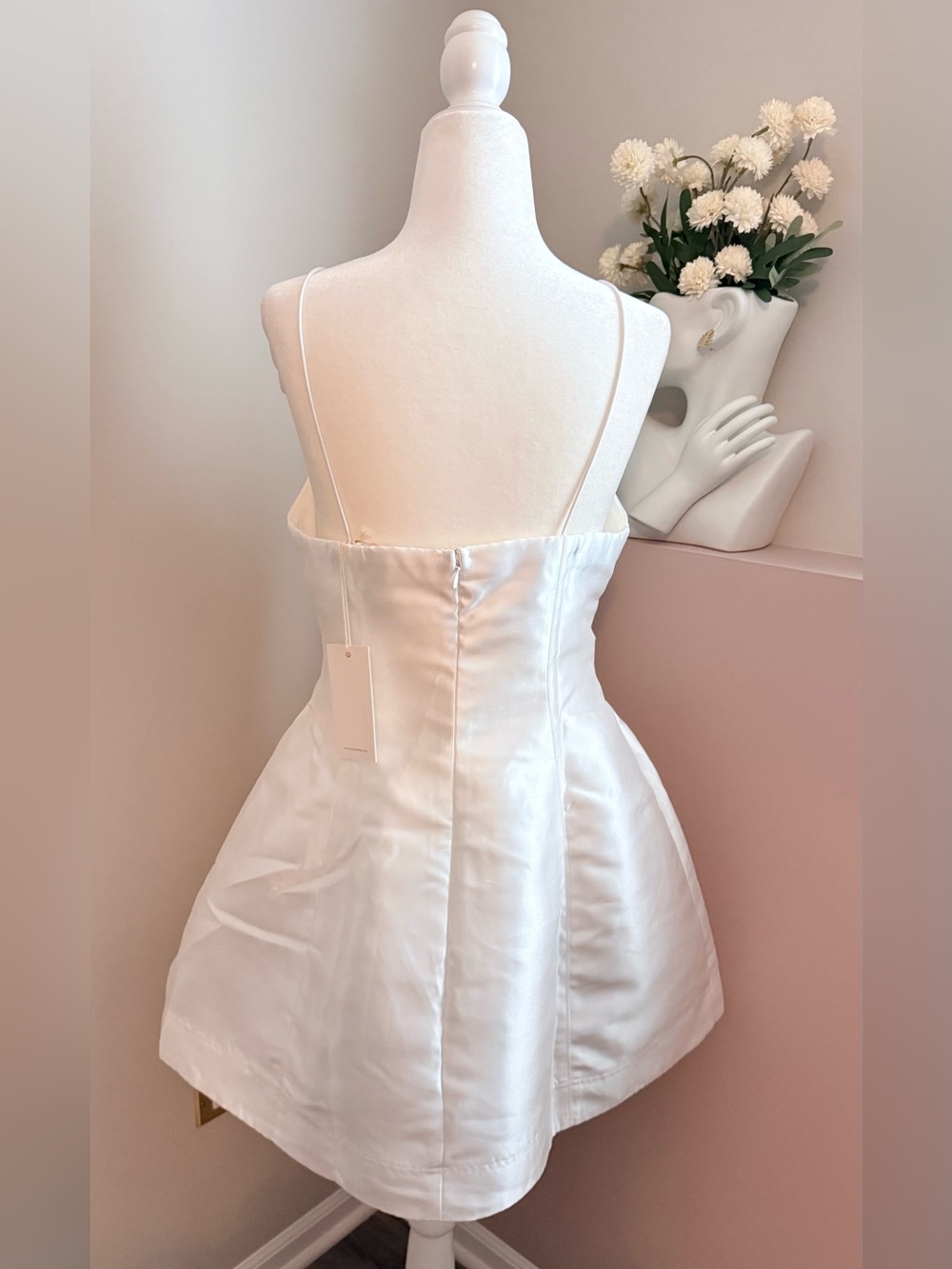 Vici Women’s Medium White Satin Rhinestone Wedding Bridal Party Mini Dress - Picture 8 of 11